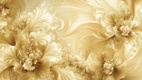 Golden fractal floral swirls with flowing abstract petals.