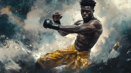 Athletic Warrior in Golden Combat Stance.
