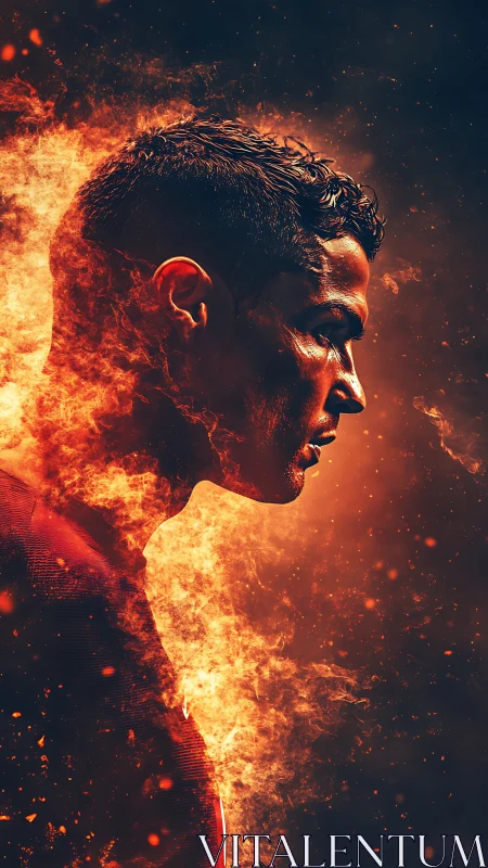 Blazing striker silhouette crowned in roaring ember armor.