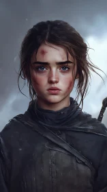 Weatherworn young warrior stares down the gathering storm.