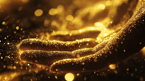 Glitter-coated hand in shallow depth, macro bokeh illumination