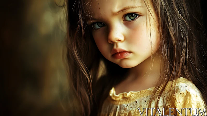 Moody close-up portrait of a young girl in warm low-key lighting