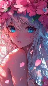 Blossom crowned gaze catches light like a spring comet