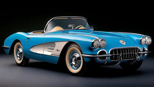 Blue vintage convertible sports car in studio lighting.