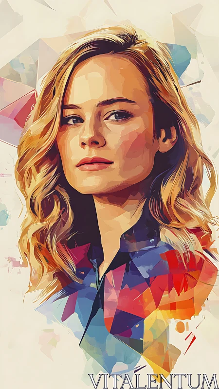 Radiant portrait in soft light and bold color shards.