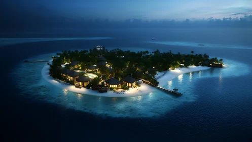 Tropical Island Resort: Illuminated Palm Paradise.