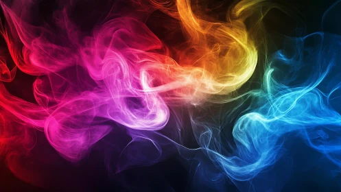 Multicolored smoke plumes flow across a dark background