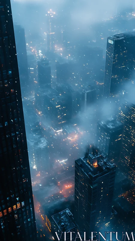 Midnight towers inhale neon fog and exhale ember-lit rain