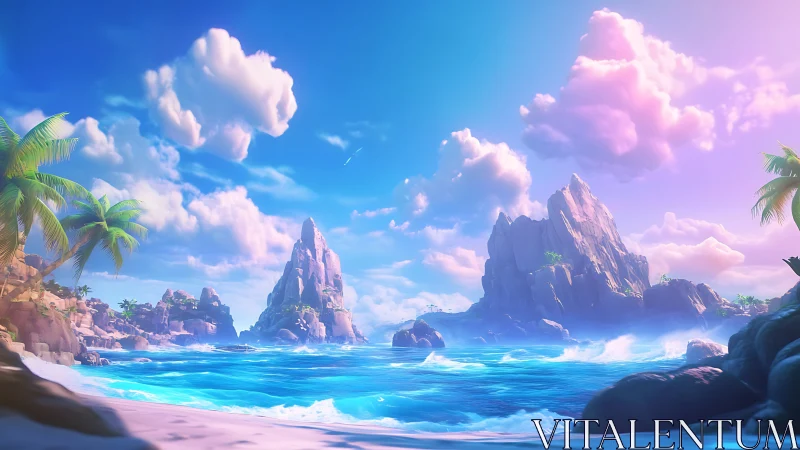 Tropical Paradise Cove with Towering Rock Formations