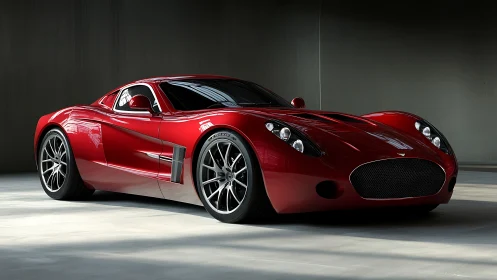 Red photorealistic supercar under soft studio lighting.