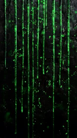 Neon rain on midnight stone, dripping coded green calm.