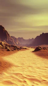 Desert canyon corridor with wind-sculpted dunes and ridges