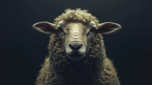 Studio portrait sheep under dramatic low key lighting.