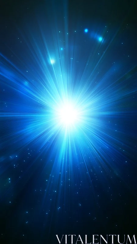 Digital burst of blue stellar light with radial vector rays.