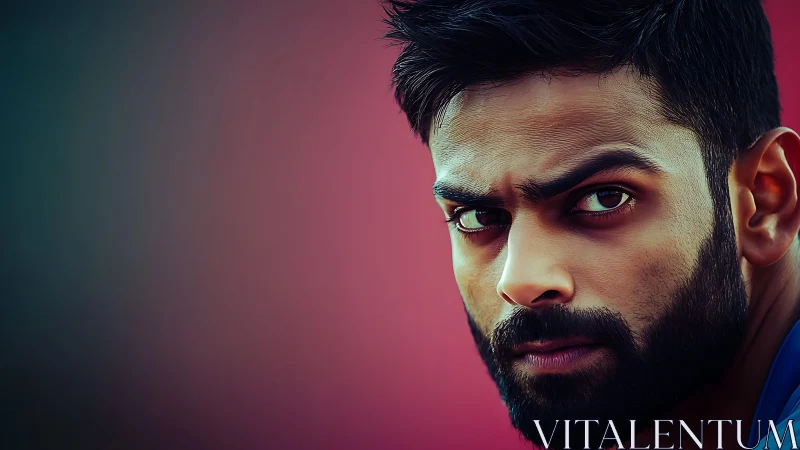 Intense male portrait rendered against soft bokeh gradient backdrop