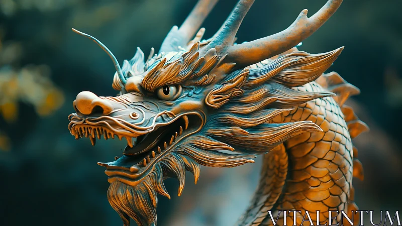 Regal bronze dragon bust alive with swirling fiery details.