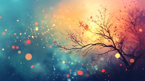 Tree silhouette against diffuse bokeh and gradient sky.