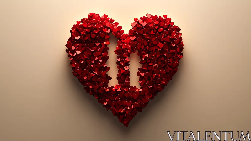 Three-Dimensional Heart Form Constructed from Red Tessellating Elements.