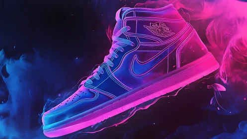 Neon high-top sneaker in vaporwave gradient lighting profile.