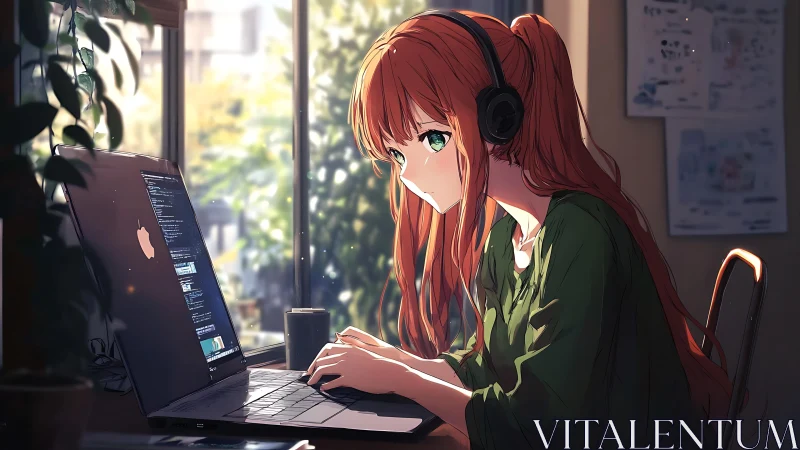 Sunlit coder drifts through quiet morning lines of code