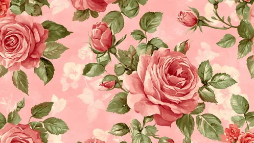 Seamless vintage rose pattern with layered tonal pink background