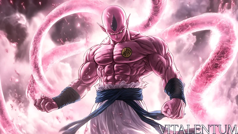 Muscular pink alien warrior channeling swirling energy vortex