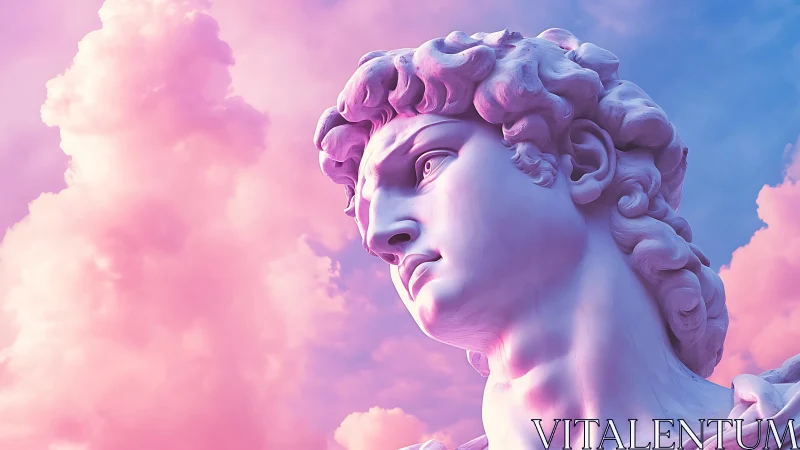 Rendered classical bust head with gradient sky backdrop