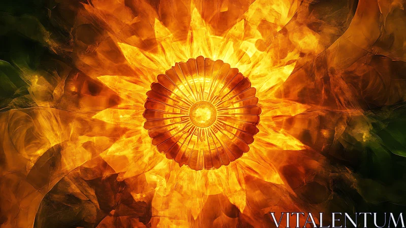 Radial pyro-luminescent core with refracted solar petals.