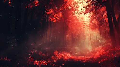 Incandescent Forest Passage with Particle Luminescence.