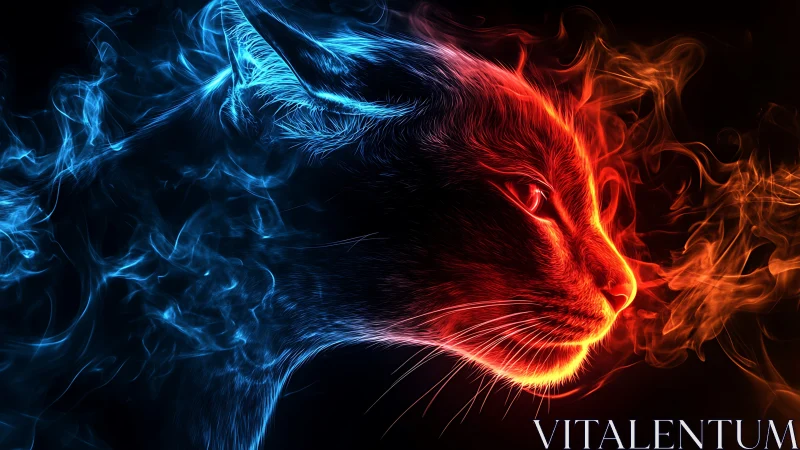 Neon Lion Head with Blue and Red Flame Energy.