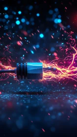 High-voltage data cable with neon plasma energy flow.