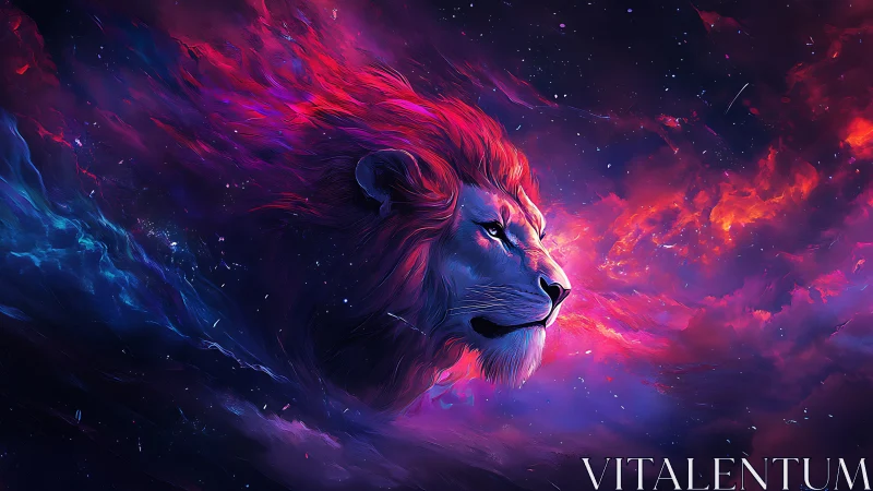Nebular lion profile in luminous cosmic digital painting.