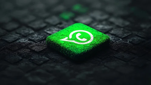 Glowing Green Icon Shining Bright on Dark Keyboard Surface.