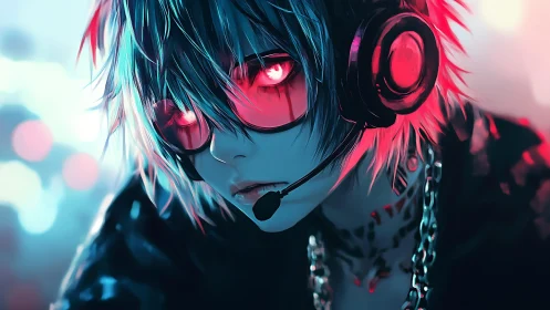 Neon-eyed gamer leans into the glow of a cyber-night call