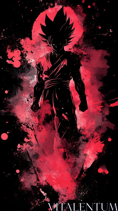 Silhouetted warrior emerges from red cosmic energy storm
