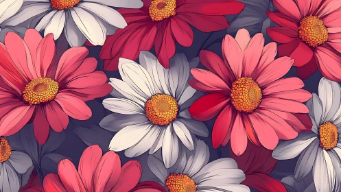 Vibrant Daisy Garden Bursting with Pink, Red, and White Blooms.