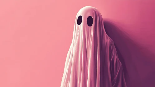Shy pink ghost friend standing softly in the corner.