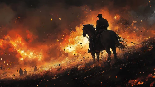Lone Outlaw Charges Through Inferno of Flame.