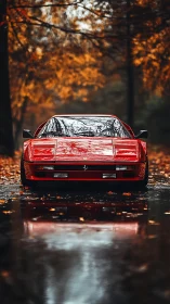 Crimson classic slices through autumn hush on mirror road