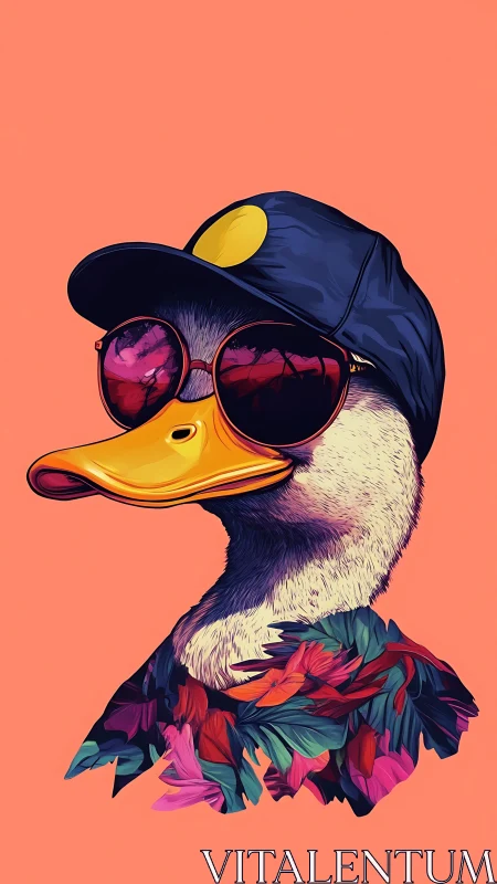 Cool duck in neon plumage, shades, and streetwise swagger.