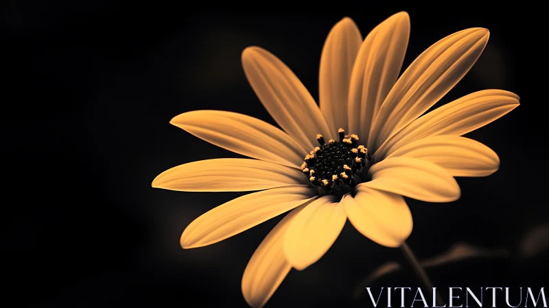 Golden Daisy Against Black: Dramatic Studio Lighting Study.