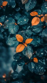 Chromatic foliage contrast with macro raindrop specularity.