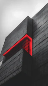 Brutalist concrete facade with red illuminated window band