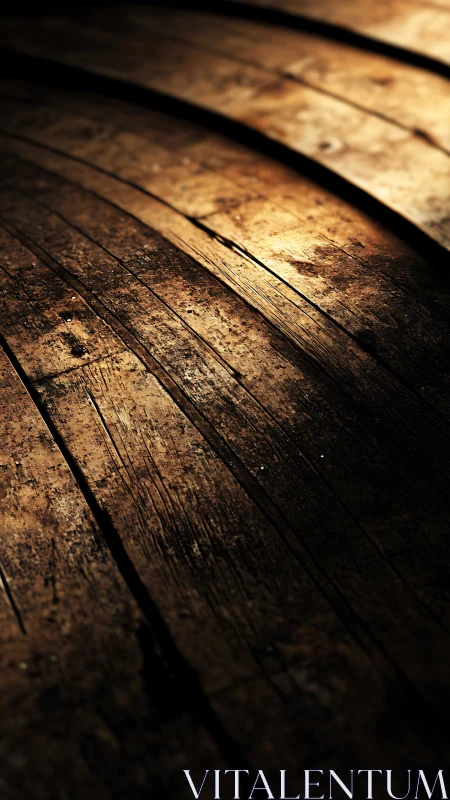 Curved weathered wooden planks with dramatic low lighting.