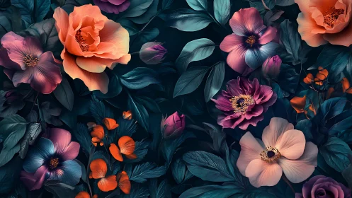 Moody Garden: Where Jewel Tones Meet Coral Dreams.