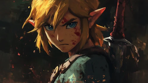 Battle-worn elf warrior portrait with painterly stroke dynamics.