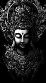 Monochrome baroque deity bust with ornate filigree headdress