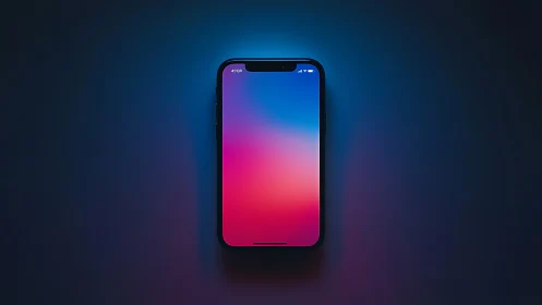 Modern Smartphone with Gradient Display Against Dark Ambient Environment.