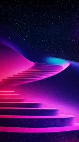 Neon stairway curves through glowing dunes at night.