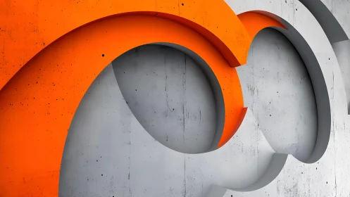 Bold Abstract Orange and Gray 3D Concrete Wall Art Design.
